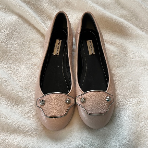 BALENCIAGA Rose Pink Goatskin Leather Flats Sz 37 (Sz 6.5 US) - Picture 1 of 5